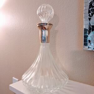 MCM Clear Glass Godinger Fine Crystal Barware Decanter Silverplate w stopper